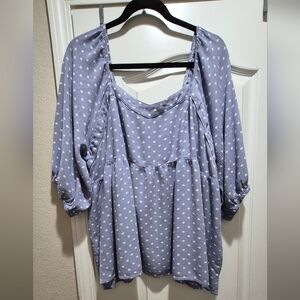 Suzanne Betro Polka Dot Babydoll Blouse Size 2X EUC